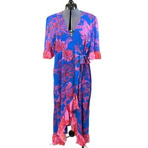 Hope & Ivy Maternity Floral Wrap Dress Size 16 Pregnancy Boho Blue & Pink